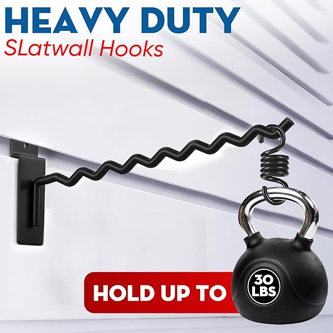 [Upgraded] Slatwall Hooks with Multi Size, Heavy Duty Steel, Firmly & Durable, 30LBS Load- Bearing Capacity, Tool Hanging for Slatwall of Store, Garage, Display Hooks for Retail