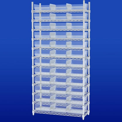 Akro-Mils 30170 Plastic Shelf Bins, Heavy Duty Storage Bins for Garage, Closet, and Drawer Organization, 12-Inch x 11-Inch x 4-Inch, Clear, 12-Pack