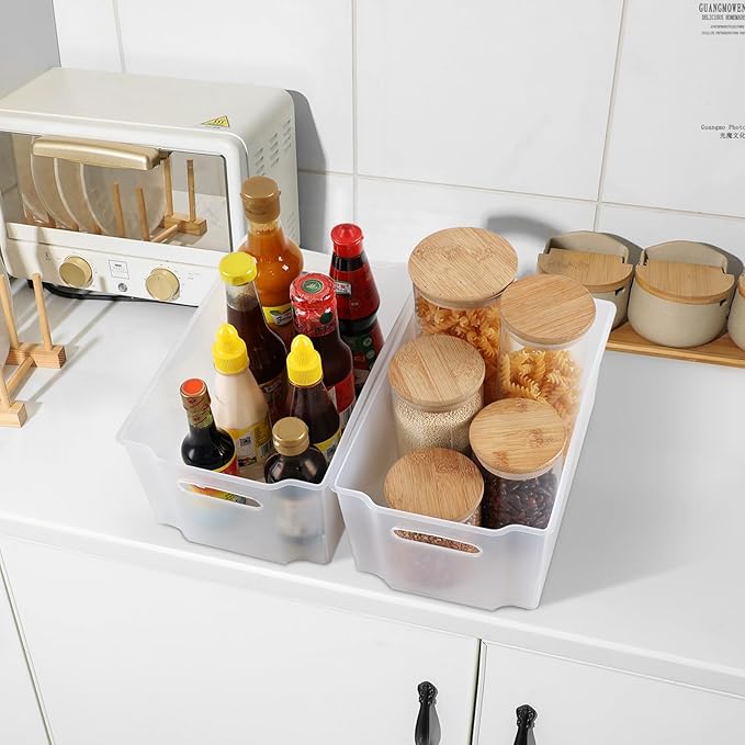 4-Pack Plastic Organizer Bins, Large Open Pantry Storage Organizing Bin, F