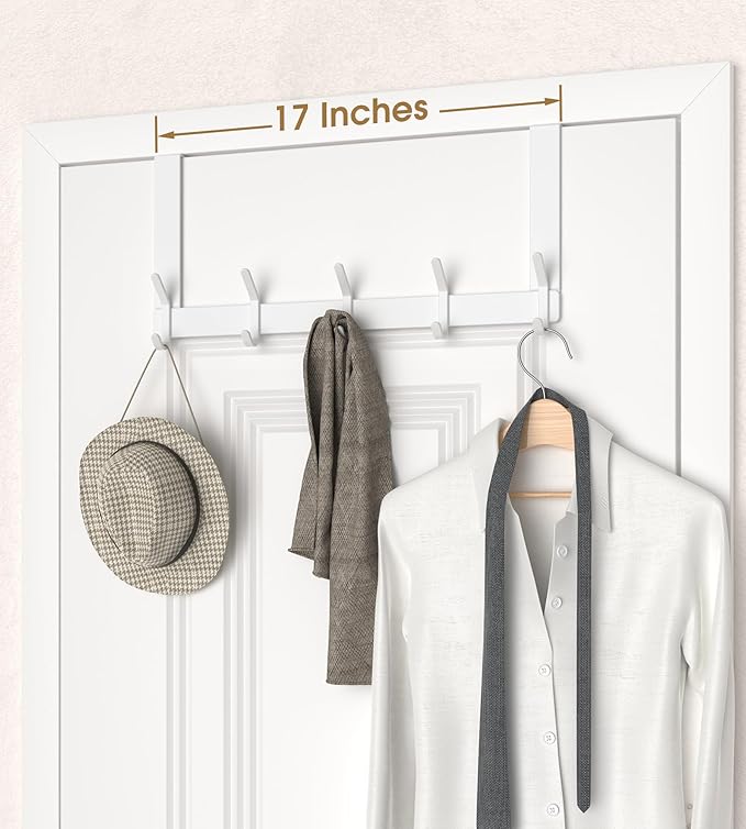 KitchLife Over The Door Hooks Hanger with 7 inches Extended Arms, Fit for 1-3/8" Doors, J18U, Bathroom Towel Rack Organization, Thickened 1 Pack Double-Hook, Glossy White
