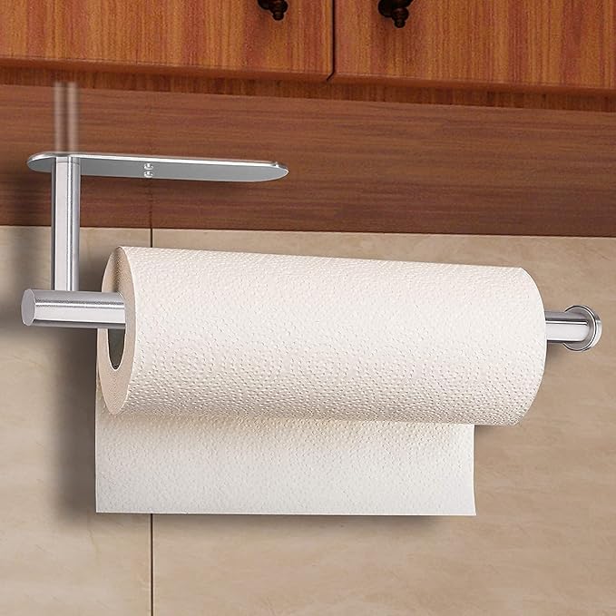 Paper Towel Holder Under Cabinet - Wall Mount Paper Towel Holder Self Adhensive Easy Tear Bathroom Wall Mounted Horizontal or Vertical SUS304 Stainless Steel (Silver)