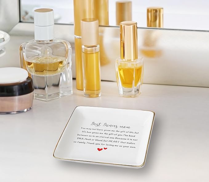 Topthink Mother's Day Gifts for Bonus Mom,Mom-in-Law,Step Mother-Christmas Birthday Presents-You May Not Have Given Me the Gift of Life-Ceramic Jewelry Tray,Trinket Holder,Ring Dish