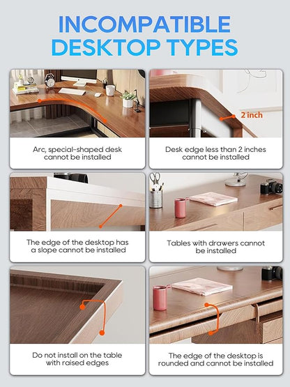 NODOCA No Drill Under Desk Cable Management Tray, 17'' Wire Management, Punch-Free Clamp on, Metal Cable Tray, Wire Organizer Under Desk, Under Dessk Basket for Office and Home, White