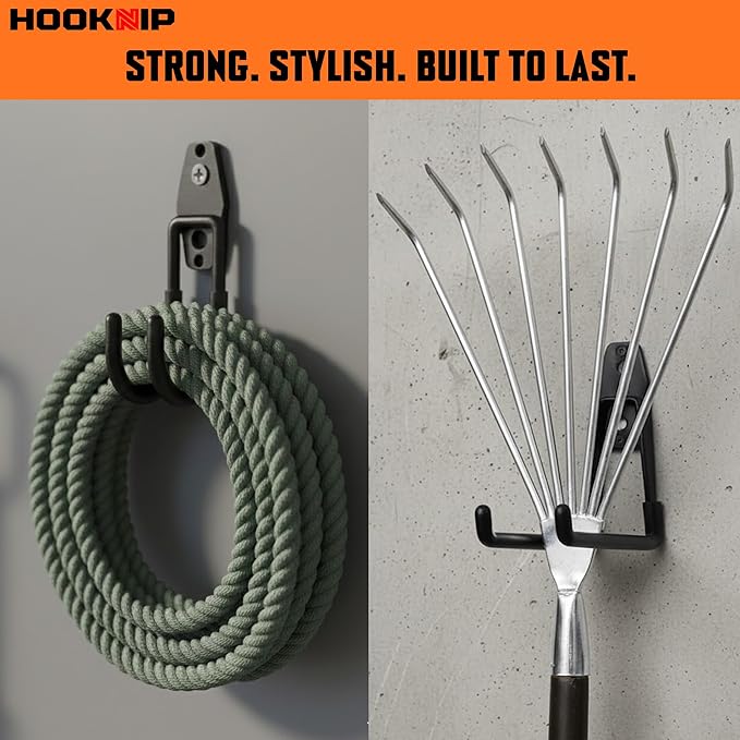 Pack 16 Garage Hooks Heavy Duty | Multi-Sized Wall-Mounted Tool Hangers with Anti-Rust PVC Coating | Heavy Duty Wall Hooks for Bikes, Ladders, Garden Tools, and More