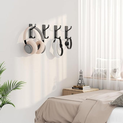 niffgaff Wall Hooks for Coat and Towel: 13lb Adhesive Door Hanger Stick On, Sticky Hook for Wall, Closet, Bathroom - Black, 4 Pack