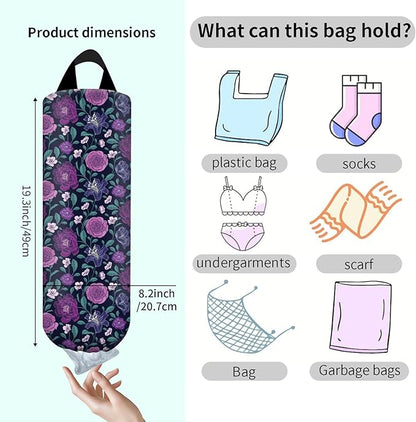 Plastic Bag Holder, Wall Mount Grocery Bag Organizer, Funny Hanging Trash Bag Storage Dispenser for Home Kitchen Luxuious Purple Floral