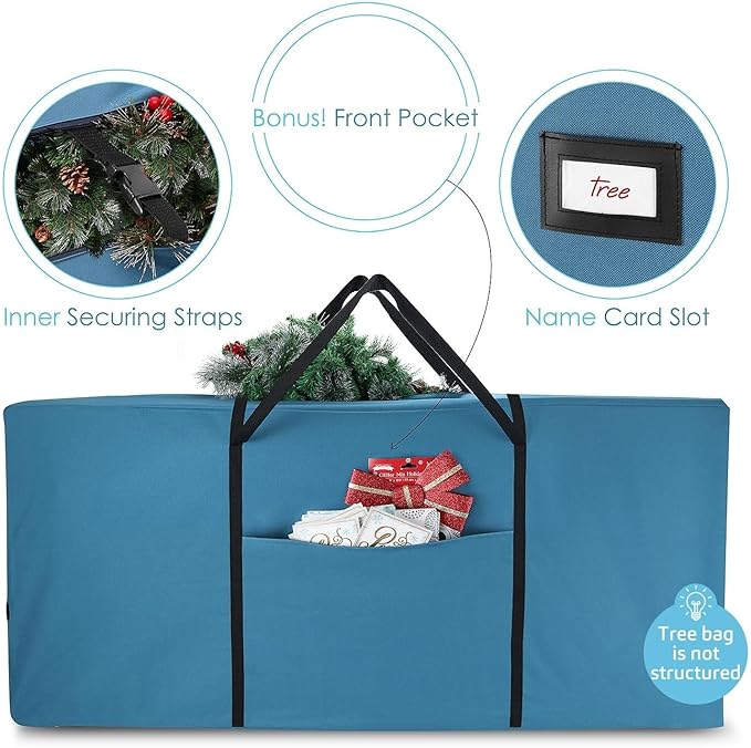 Hearth & Harbor Christmas Tree Storage Bag - Artificial Christmas Tree Bag with Reinforced Handles, Dual Zipper, Wide Opening - Storage Container for Trees and Decorations, 7.5 + 9 FT - 600D Oxford