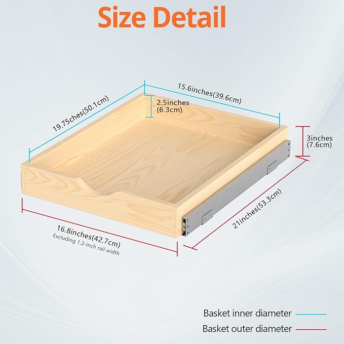 ZOINLIY Wooden Pull Out Cabinet Organizer, Slide Out Drawer for Kitchen Organizers and Storage, Soft Close, Heavy Duty, Fully Expandable