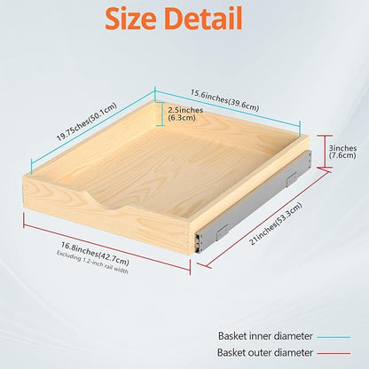 ZOINLIY Wooden Pull Out Cabinet Organizer, Slide Out Drawer for Kitchen Organizers and Storage, Soft Close, Heavy Duty, Fully Expandable