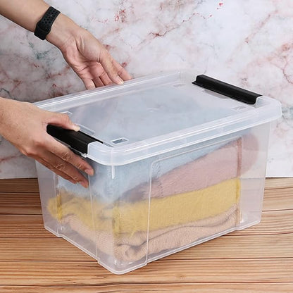 Buyitt 4 Packs 22 Qt. Plastic Storage Bins with Lids, Stackable Storage Containers Box with Latches, Clear