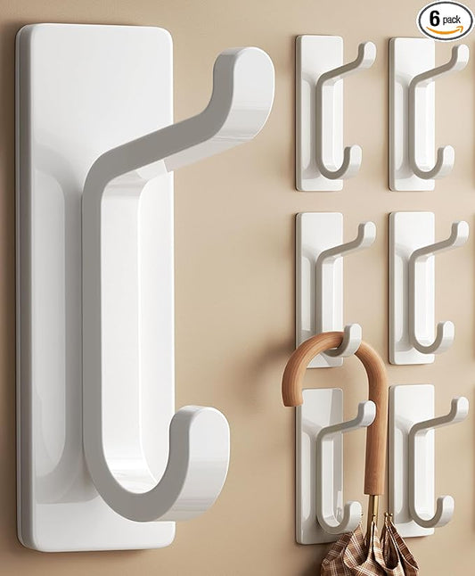 pickpiff Wall Hooks for Coat and Towel: 13LB Adhesive Door Hanger Stick on, White 6 Pack