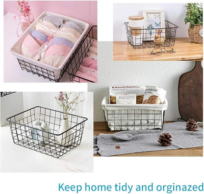 5PCS Wire Storage Baskets, Premium Metal Storage Organizer Basket, Small Size Metal Baskets for Home Office Kitchen, Black
