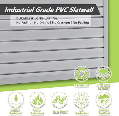 4x4 FT PVC Slatwall Panel Wall Storage Systems, Interlocking Slat Wall Paneling Garage Wall Organizer, Slat Board Wall-Mounted Slat Wall Panels for Garage Storage, Shelves, and Tools, Grey