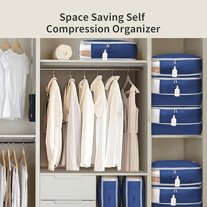 DIMJ Comforter Storage Bag - 110L Ultra Space Saving Self Compression Organize 6 Pack for Duvet, Pillow, Bedding, Blanket Storage Organizer Nylon Compression Bags
