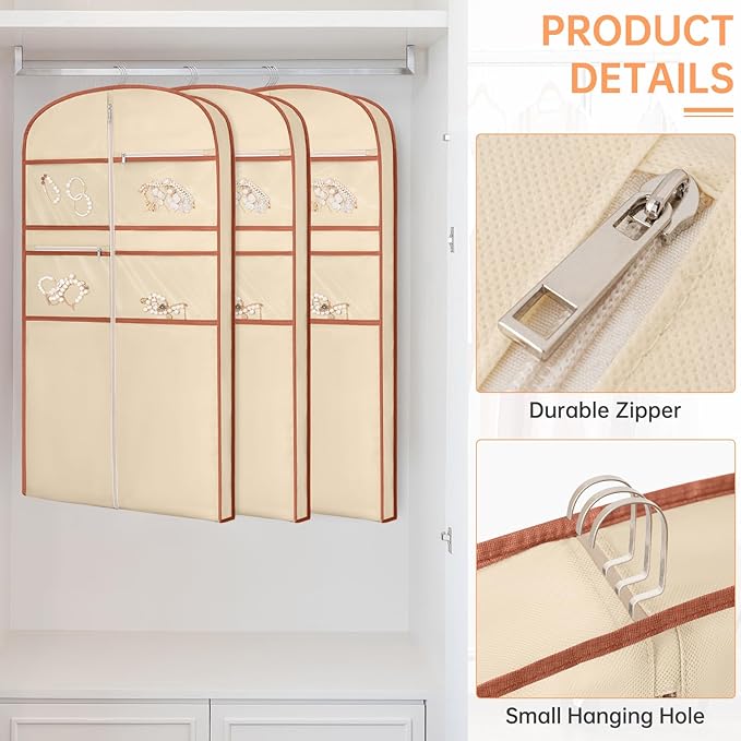 43" Garment Bag for Travel for Hanging Clothes Storage Hanging Suit Cover with Zipper and Accessory Storage for Coats, Dresses, Suits