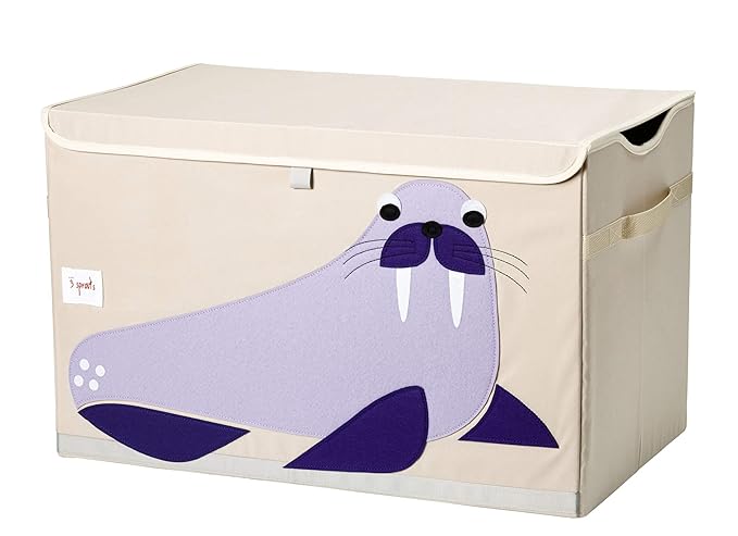 3 Sprouts Large Toy Chest for Kids with Lid and Handles - Collapsible Toy Storage Bin/Trunk/Box/Basket Organizer for Boys & Girls Playroom, Nursery, Walrus