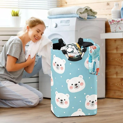 Laundry Hamper Basket White Bear Dot Storage Basket Collapsible Clothes Hamper with Handle Nursery Hamper Blanket Basket for Kids Room Dirty Cloth College Dorm