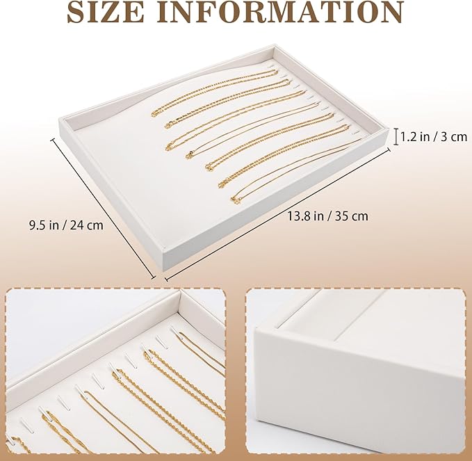 Polmart Stackable Necklace & Jewelry Organizer/Storage/Display Trays, White Leatherette (2-Pack)