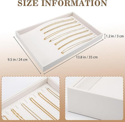 Polmart Stackable Necklace & Jewelry Organizer/Storage/Display Trays, White Leatherette (2-Pack)