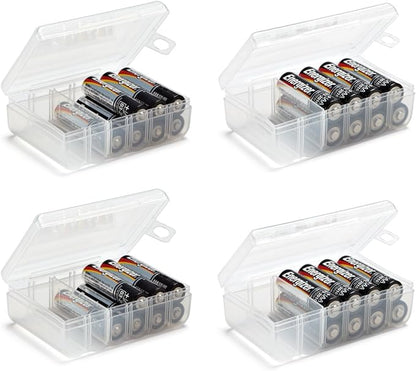 GlossyEnd Set of 4 - Two AA and Two AAA Battery Storage Box, Battery Storage Case, Battery Holder Clear