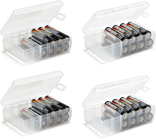 GlossyEnd Set of 4 - Two AA and Two AAA Battery Storage Box, Battery Storage Case, Battery Holder Clear