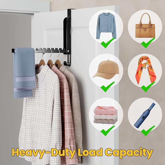 NiHome Foldable Over-The-Door Hook for Travel, Business Trips, Vacation, No Drill Installation Space-Saving Organizer, Portable Hanger Extra Hanging Space for Bathroom, Closet, Bedroom (Black, 1PC)