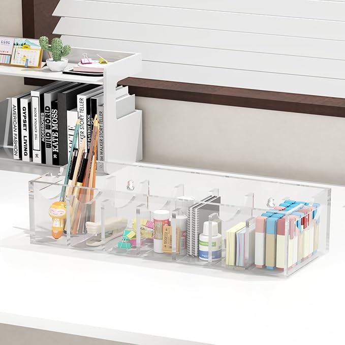 ZhiYo-Life Acrylic Belt Organizer with Dust Cover – Clear Belt Storage Box for Closet or Drawer, Belt and Tie Display Holder Case with 7 Compartments for Men and Women