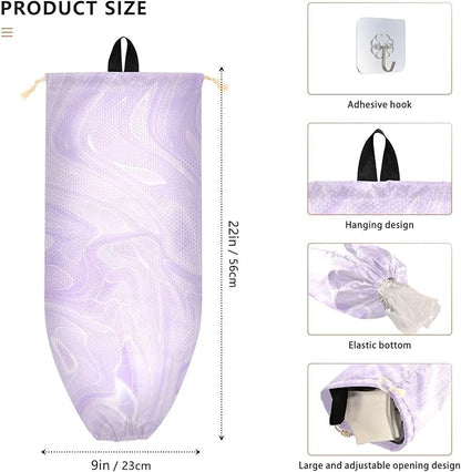 1 PC Plastic Bag Holder Wall Mount Grocery Bag Holder Shopping Bag Trash Bag Storage Organizer Dispenser for Kitchen Closet 22 x 9 Inch Marble Purple