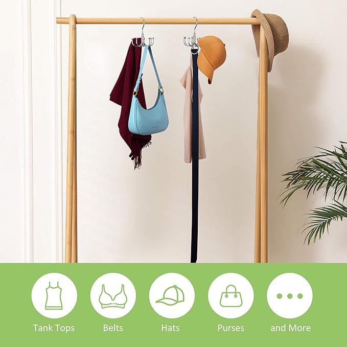 OMHOMETY Belt Hanger, 2 Pack Rotatable Belt Organizer for Closet, Accessories Rack, Space Saving Hanging Holder Storage Hook for Belt, Tie, Scarf, Purse, Bra, Tank Top, Silver
