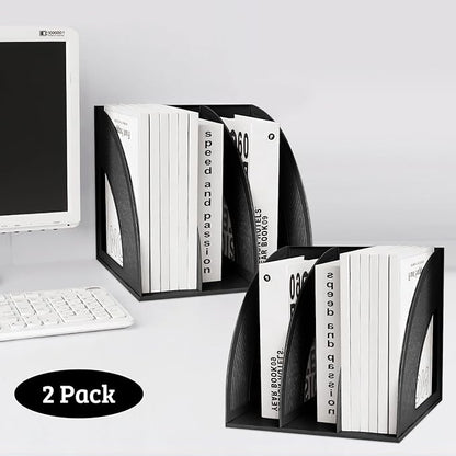 SAYEEC 2Pcs Magazine Holder Plastic File Sorter Binder Holder for Desk Folder Organizer Stand Book Shelf Dividers Vertical Filling Storage Rack Desktop Bookshelf Display Box for Office School (Black)