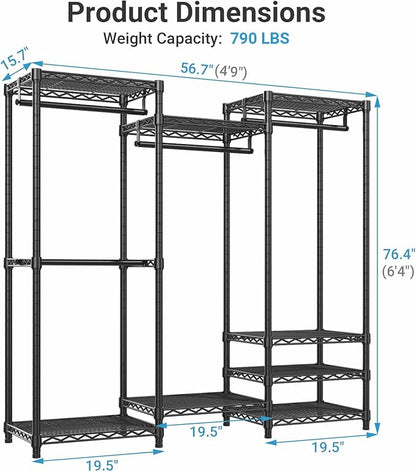 VIPEK V5C Medium Covered Clothes Rack Heavy Duty Portable Closet Wardrobe, Freestanding Black Clothing Rack with Black Upgarded Polyester Cover, Adjustable Custom Closet Rack, 56.7" Lx15.7 Wx76.4 H