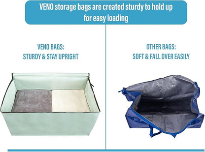 VENO 6 Pack Moving Bags and Large Christmas Decoration Storage Bins with lids. Alternative to Moving Boxes, Packing Supplies for College. Heavy Duty Totes (Shiny Light Green, 6 Pack)