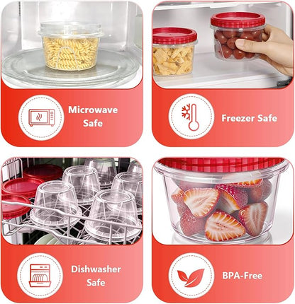 Slomg 10 Pack 16 oz Freezer Storage Containers with Red Twist Top Lids, Small Plastic Food Storage Soup Meal Prep Containers, Leakproof Overnight Quart Containers for Lunch Leftover Fruit Salad Oat