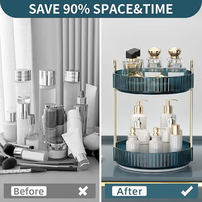 Weidace 360 Rotating Makeup Organizer for Vanity, Bathroom Countertop Organizer Spinning Perfume Organizer, High-Capacity Cosmetic and Skincare Dresser Make Up Holder Rack (2 Tiers, Blue)