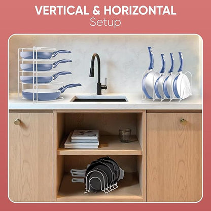 Extreme Matters Heavy-Duty Pots and Pans Organizer | 5-Tier Cookware & Lid Storage Rack | Free-Standing or Wall-Mount | Kitchen Organizer for Cast Iron Skillets, Pots, Frying Pans, Lids | White