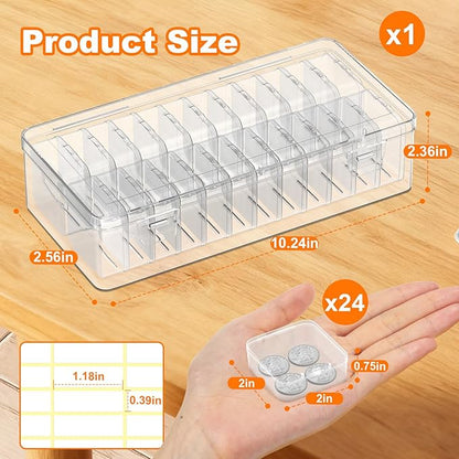Bead Organizer Box, 24 PCS Clear Plastic Storage Containers Features Hinged Lid and Labels, Craft Storage Box for Jewelry, Diamonds, Clay Beads, Bracelets, Screws, Seeds, Small Parts