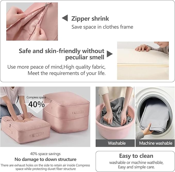 Ultra Space Saving Self Compression Organizer,Storage Bags,Heavy Duty Moving Bags,Storage Tote for Space Saving, Self Compression Moving Organizer Bags for Comforters,Clothes, Blankets(Pink, L)