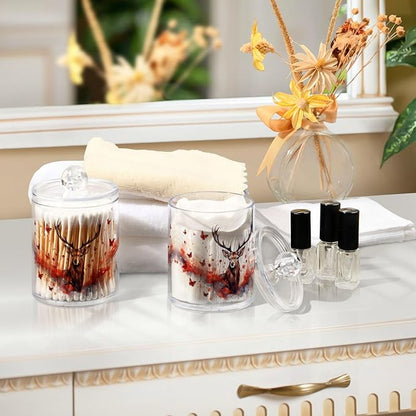 MNSRUU 2 Pack Qtip Holder Organizer Dispenser Deer Butterflies Pink Bathroom Storage Canister Cotton Ball Holder Bathroom Containers for Cotton Swabs/Pads/Floss