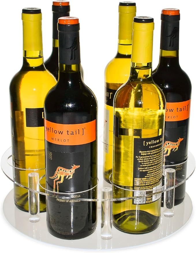 SOURCEONE.ORG Source One Deluxe Clear Acrylic 6 Wine Bottle Rotating Lazy Susan Counter Top Perfect for Bottles of Wine, Champagne, Sparkling Cider and Water