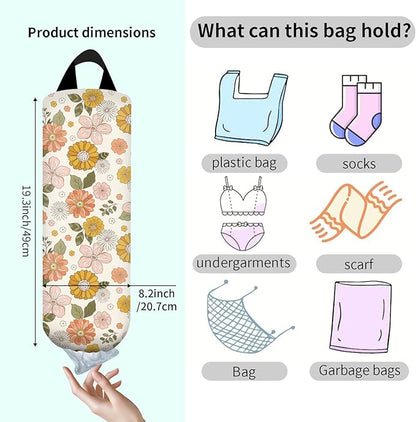 Plastic Bag Holder, Wall Mount Grocery Bag Organizer, Funny Hanging Trash Bag Storage Dispenser for Home Kitchen Cute Colorful Floral