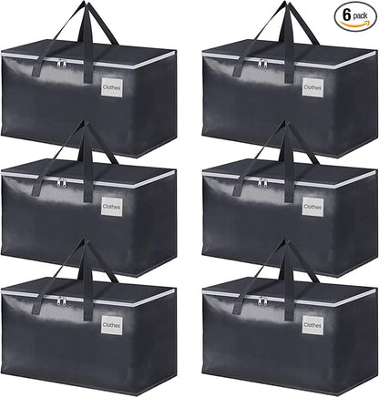 StorageRight Heavy Duty Moving Boxes-Moving Bags with Zipper, Reinforced Handles and Tag Pocket-Collapsible Moving Supplies-Totes for Storage Great for Moving, Storage and Travel 93L(Gray-6 Pack)