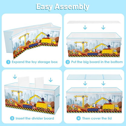 Toy Storage Bin with Lids,Extra Large Toy Box Chest with Handles for Kids Boys Girls,Collapsible Storage Organizer Box Bin Basket for Bedroom,Playroom, Nursery,37.8"x12.6" x15.7",Engineering vehicle
