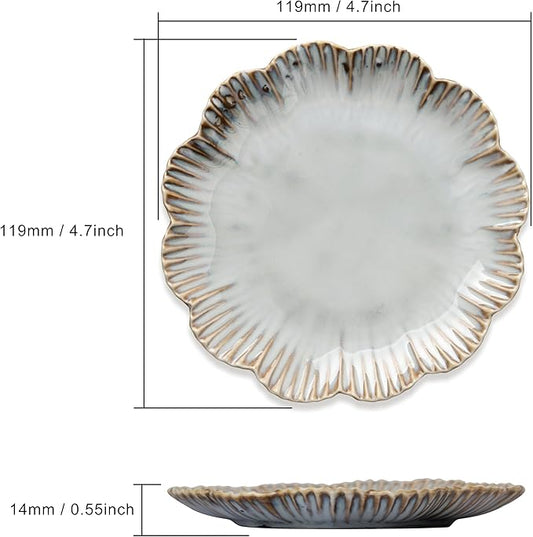 Ceramic Jewelry Dish, Decorative Tray for Rings Earrings Necklaces Bracelet Watch Keys, 4.50" Trinket Tray as Gifts for Women (Reactive Flower)