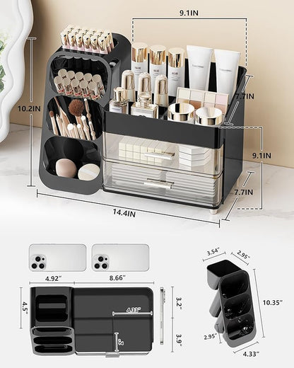 Anylady Makeup Organizer with Drawers, Skincare Organizer (Large Size Thick), Storage Box Cosmetic Display Cases, Make up Organizers for Vanity, Dresser, Desk, Kitchen, Countertop (black)