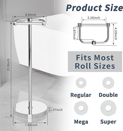 Toilet Paper Holder Stand, Post Pivoting Design Free Standing Toilet Paper Holder, SUS304 Stainless Steel Toilet Paper Roll Holder, Heavy Stable Base (Chrome)