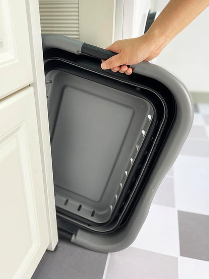 SAMMART 41L (10.8 gallon) Set of 2 Collapsible 3 Handled Plastic Laundry Basket-Foldable Pop Up Storage Container/Organizer-Portable Washing Tub-Space Saving Hamper/Basket (2, Grey/Black)