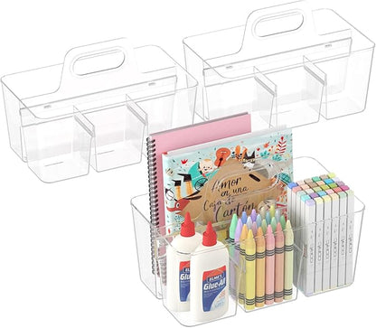 Lifewit 3 Pcs Plastic Caddy Organizer with Handle, Portable Art Supply Storage for Craft Supplies, Cosmetics, Holds Pencil, Crayon, Brushes, Hair Product, Dorm Shower Caddy, Clear, 25 x 15x 17cm