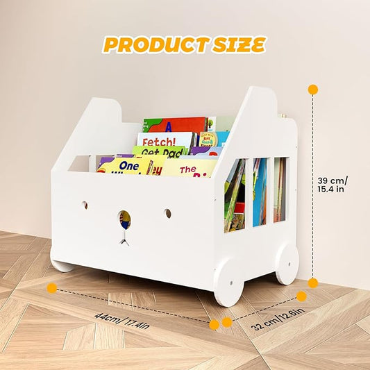 Wooden Kids Bookshelf, Toddler Montessori Bookshelf, Nursery Book Shelves with 4 Adjustable Dividers, Book Shelf for Kids Rooms, Nursery, Bedroom, Classroom and Playroom Storage