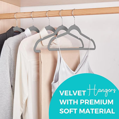 HOUSE DAY Premium Velvet Hangers 50 Pack Grey, Non-Slip Flocked Felt Hangers, Sturdy Clothes Hanger with 360° Rotatable Hook, Heavy Duty Durable Slim Coat Hanger for Closet Space Saving