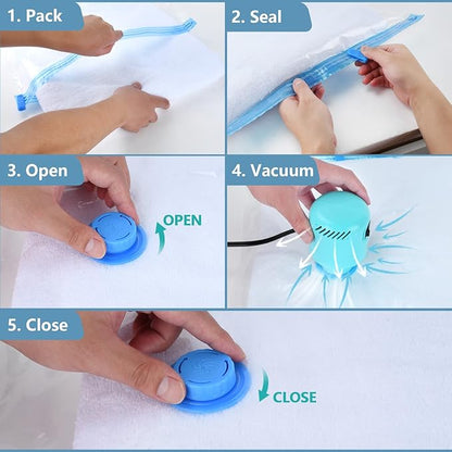 Vacuum Storage Bags with Electric Pump, Travel Vacuum Bags,Space Saver Vacuum Storage Bags，Vacuum Seal Bags for Clothes, Bedding,Blankets,Duvets, Pillows (6 Pack)